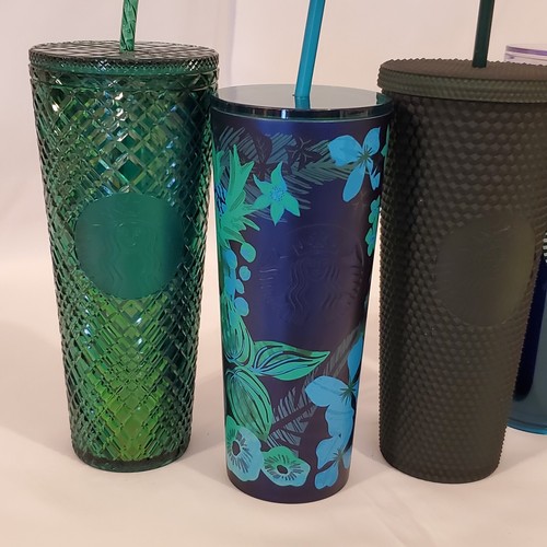 Bicchiere Starbucks Venti Cold Cup 24 oz verde gioiello borchie floreale lotto di 4 - Foto 2 di 3