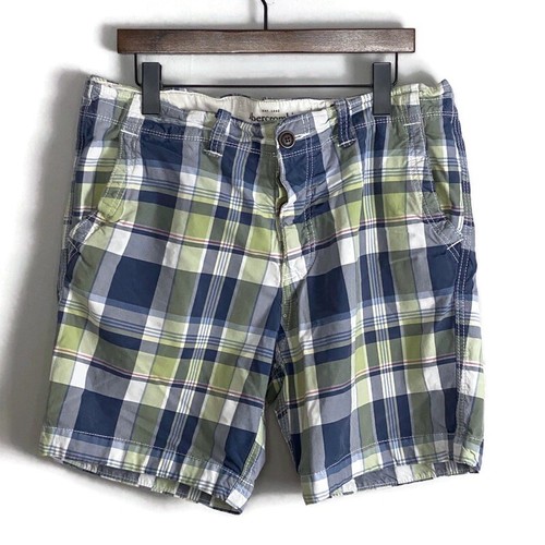 VINTAGE ABERCROMBIE FITCH Mens Blue Plaid Shorts Size 34 Heavy Y2K Button Fly - Picture 1 of 12