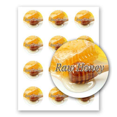 RAW HONEY 2 INCHES ROUND JAR LABELS FARM HOME KITCHEN STORE GOODS PRESENTATION - Picture 25 of 35