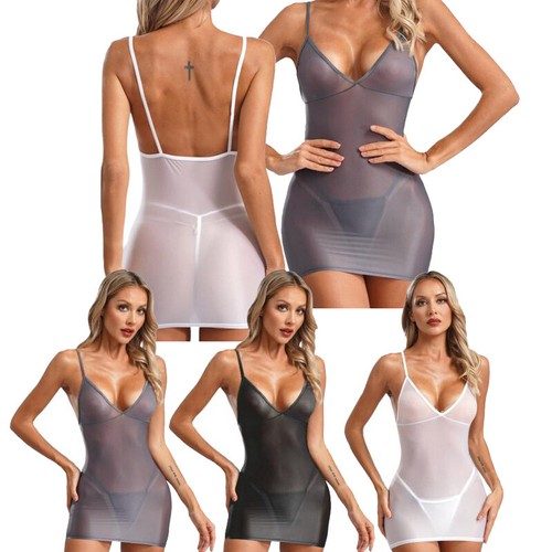 Women Nightdress See Through Skirt Nightclub Dress Party Sleepwear Rave Sheer - Picture 3 of 40