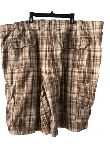 SALE Eddie Bauer Cargo shorts tan plaid men's size 44 7 pockets zip to button - Picture 2 of 7