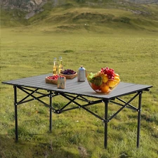 Folding Portable Camping Outdoor Picnic Table Carbon Steel with Carry Bag, Black