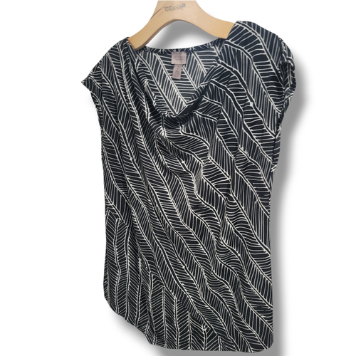 Easywear by Chico's Women's black white cap sleeves draped neckline Blouse large - Picture 3 of 9