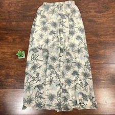 UNIQLO Floral Midi Skirt Womens Sz M Ivory Elastic Waist Side Slit Lined NWOT