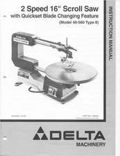 Delta 40-560 2 Speed 16" Scroll Saw Instruction Manual