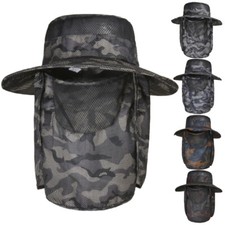 Wide Brim Fishing Sun Hat with Neck Flap Outdoor UV Protection Hiking Safari Cap