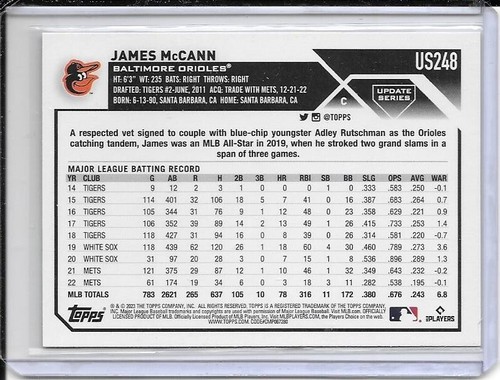 2023 Topps Update JAMES McCANN (Orioles) #US248 "ROYAL BLUE BORDER" - Bild 2 von 2