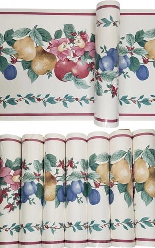 Lot of 7 Rolls Wallpaper Border 10.25" Fruit & Flowers WHITE 26111 Kingfisher - Picture 6 of 6