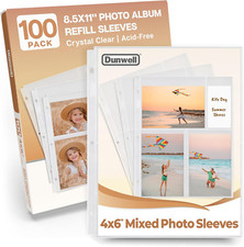 Dunwell Photo Sleeves for 3-Ring Binder, 4x6 Mixed Format, 100 Pack for 600 Pi