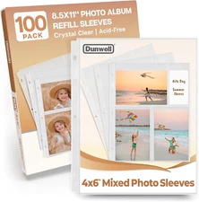 Dunwell Photo Sleeves for 3-Ring Binder, (4x6 Mixed Format, 100 Pack) for 600 Pi
