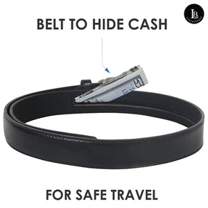 Genuine Leather Men Casual Money Zipper Safe Black Belt M.L.XL.XXL. 1.1/4" Wide