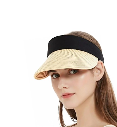 Women's Beach, Straw Hat with Wide Brim and Strap Khaki - Picture 7 of 13