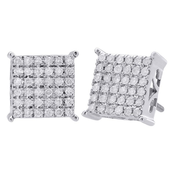 10K WeißGold Diamant Ohrstecker 0.50 Ct Pave 9.90Mm Vierkant 4 Krallen-image