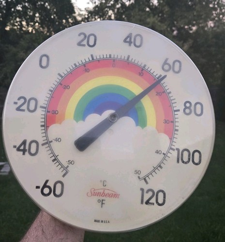 Vintage Sunbeam Rainbow Wall Thermometer 12" in Diameter Made in the USA Retro