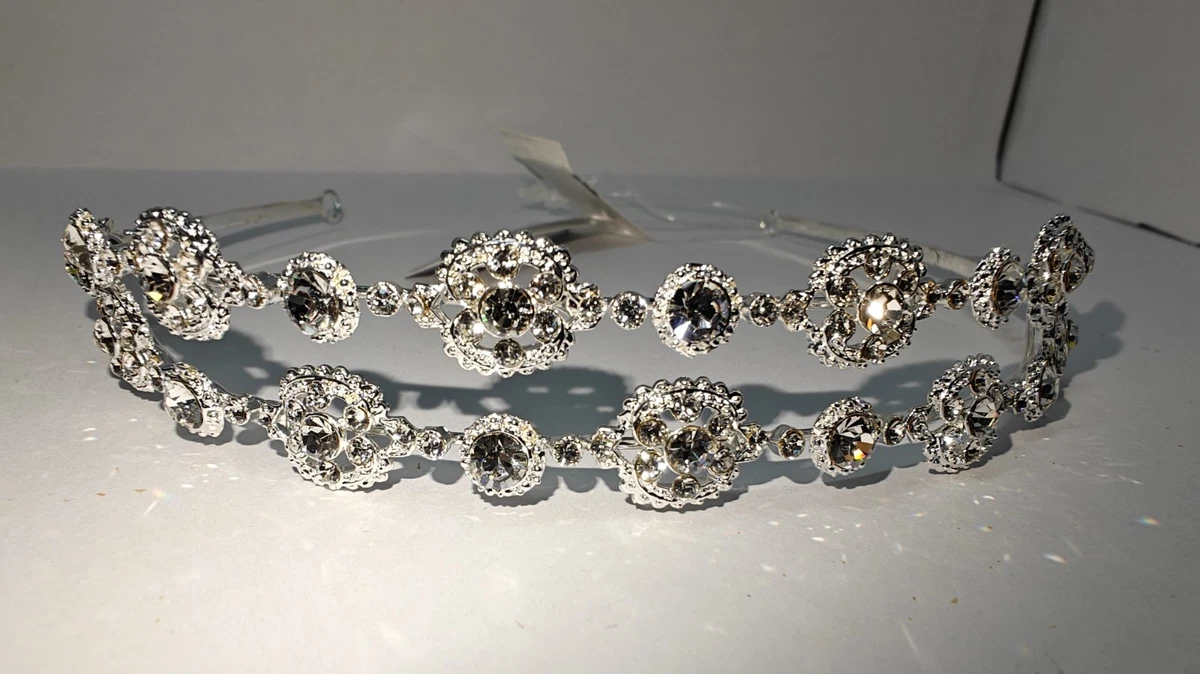 Stunning David’s Bridal CRYSTAL & Silver Double Row Headband Headpiece Tiara David main image 3