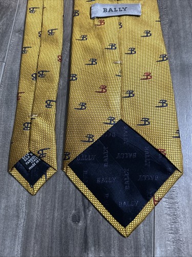 Bally Mens Silk Necktie Italy Gold Blue Red B Pattern W 4” L 59” - Picture 6 of 12
