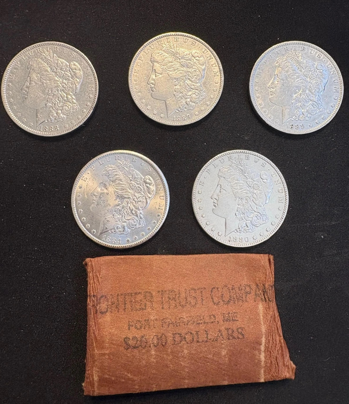 1878-1893 CC Morgan Silver Dollar Roll 5 Coin Roll - Brilliantly Uncirculated BU