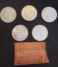 1878-1893 CC Morgan Silver Dollar Roll 5 Coin Roll - Brilliantly Uncirculated BU