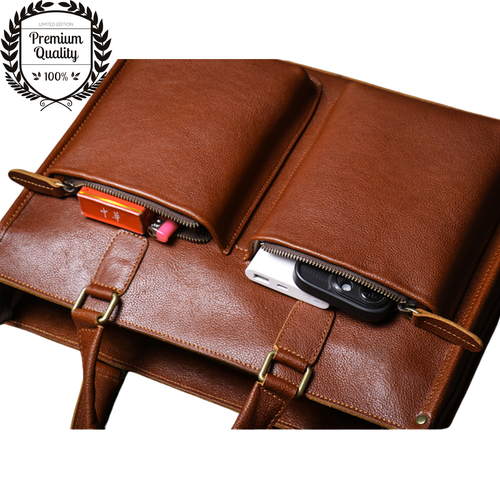 Mens Business Bag GENUINE Leather Laptop Office Handbag Travel Shoulder Tote - Picture 8 of 12
