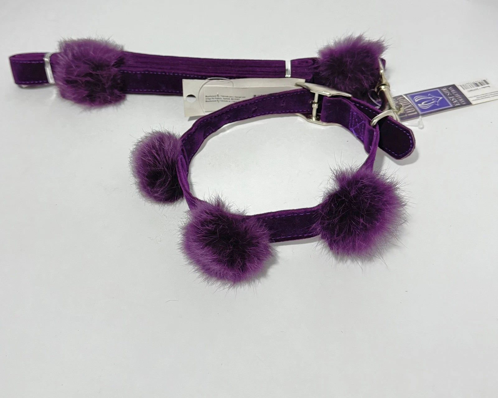 EAST SIDE Collection Purple Plum Pom Pom Pet Dog 14-18” Collar and 6’ Leash Set