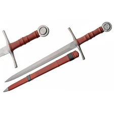 37.4 Inch Medieval Knight Sword with 1065 Steel Blade and PU Leather Scabbard