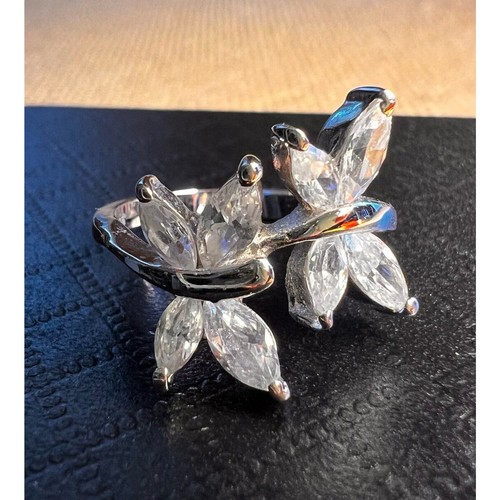 Sterling Silver Cubic Zirconia Double Butterfly Ring-- Size 7--Gorgeous! - Picture 2 of 12