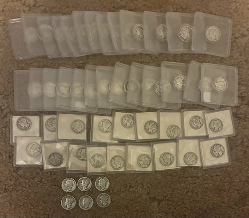 1916-1945 Mercury Dime Roll 90% Silver Good to AU Condition 50 Coins $5 Face!