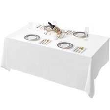 White Rectangle Tablecloth 90 x 132-inch Rectangular Polyester Table Cloth fo...