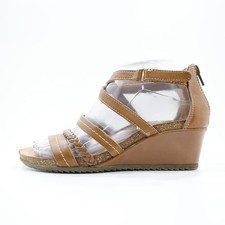 Earth Origins Kendall Brown Leather Strappy 2" Wedge Heel Sandal - 7