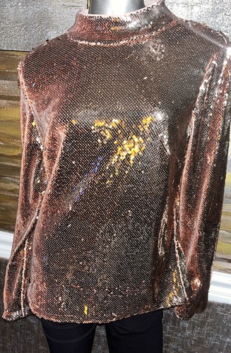 Ted Baker London Sequined Mock Neck Top Rose Gold Pink MSRP $195 Size 5= M12 - Picture 3 of 8
