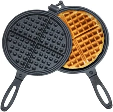 7" Cast Iron Waffle Iron Non Electric 2-Piece Hinged - Stovetop/Grill Waffle Pan