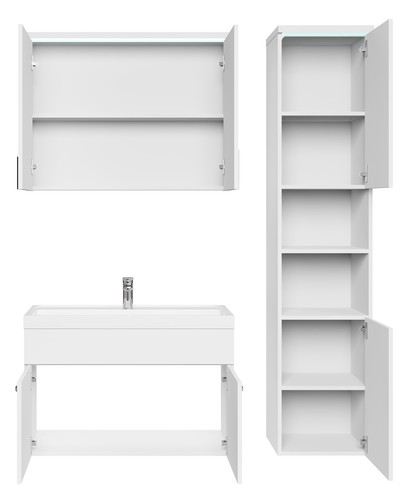 Badezimmer Badmöbel-Set Paso LED 80cm Waschbecken Hochglanz Weiß Fronten - Unter - Bild 4 von 5