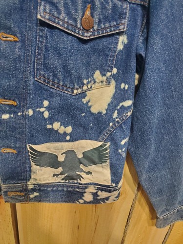 Vintage 1980s Dickies Denim button Jean Jacket bleached Eagle Print Adult Small - Picture 8 of 11