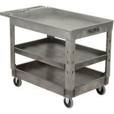 3 Tray Shelf Plastic Service  Utility Cart 44” x 25-1/2” 5" Rubber Casters