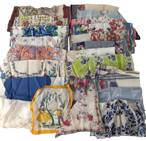 Hankies Mixed Lot of 44 Handkerchiefs Ladies Mens Vintage Floral Colorful White - Picture 4 of 12