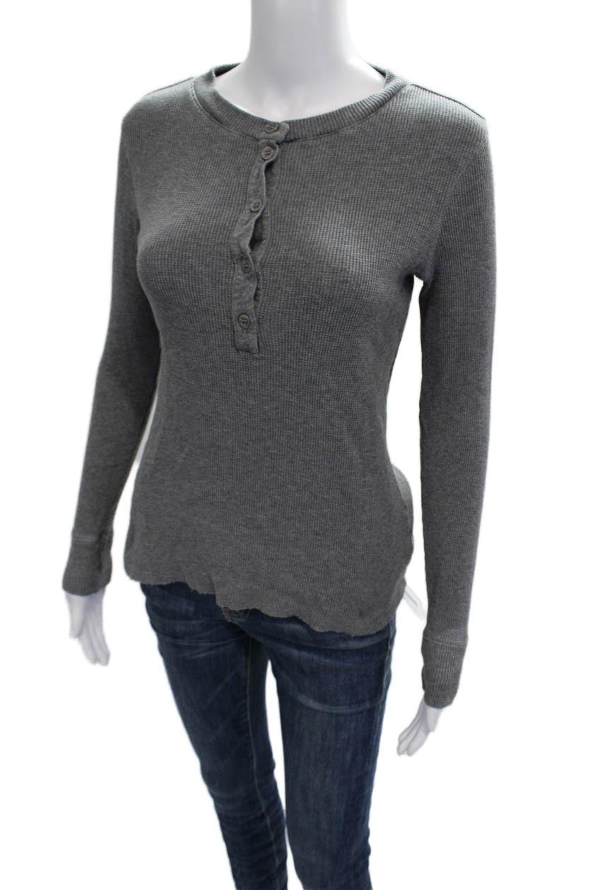 Enza Costa Womens Basic Button-Up Gray Cotton Cre… - image 2