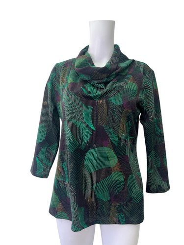 H&O Wasserfallausschnitt Top T-Shirt Größe 12 Damen NEU schwarz & grün Muster EU40 UVP 53 £