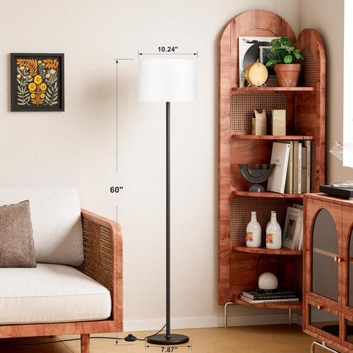 Modern Floor Lamp Simple Design with White Shade, Foot Pedal Switch, 60" Small T - Picture 2 of 12