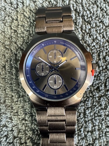Unbranded Mens Watch 9903 Gun metal color Blue ring New Battery - Picture 1 of 6