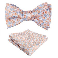 Mens Floral Self-tied Bow Tie with Pocket Square 045-light Blue orange