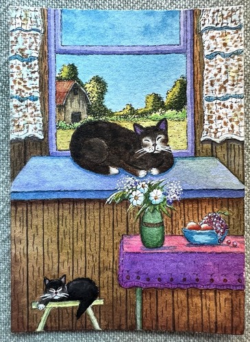 ACEO ORIGINAL Art Cat Kitten “Cat Naps” Artist Jurijs Kosirevs 2024
