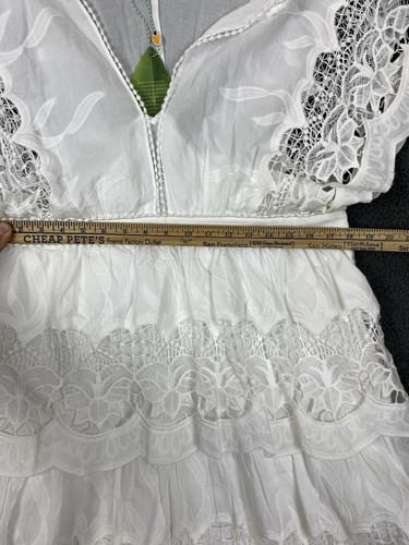 Vestido midi FARM RIO blanco roto Richelier talla XL original $280 Nuevo con etiquetas - Imagen 5 de 8