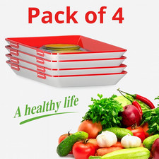 Reusable Food Storage Trays Set of 4 Stretch Lid Containers Fridge Freezer safe
