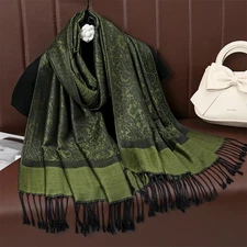 Green Paisley Pashmina Shawl Scarf Wrap Large Fringed Warm Winter Women Gift