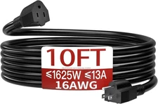 16/3 10 FT Outdoor Extension Cord Waterproof, Weatherproof & Flame Retardant Bla