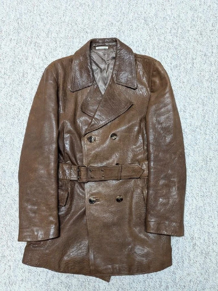 1970s vintage BELTED brown leather 38 trench coat ERICSON overcoat SHERLOCK - Image 3 of 4
