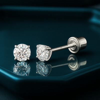 14K Massiv Weißgold D FL Solitär Rund Diamant Ohrstecker 2mm3mm Lab Grown