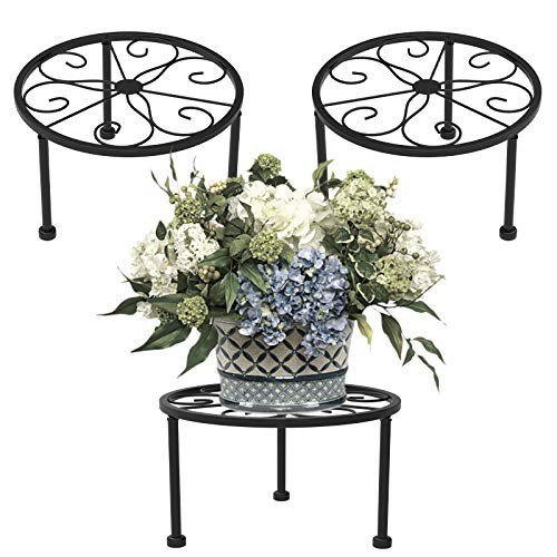 3 Pack Plant Stand, Outdoor Metal Planter Holder, 9 Inch Garden Round Black - Bild 1 von 6