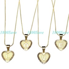 18K Yellow Gold Filled Alphabet A -Z Letter Heart Shape Pendant 16"-38" Necklace