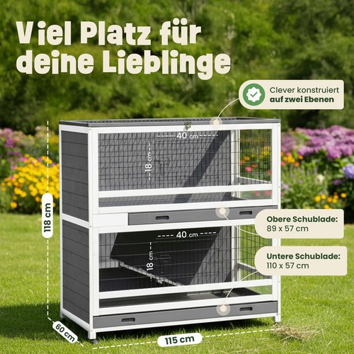 Kaninchenstall Hasenstall Oskar auf Rollen mit Kotschublade Outdoor winterfest - Bild 2 von 7